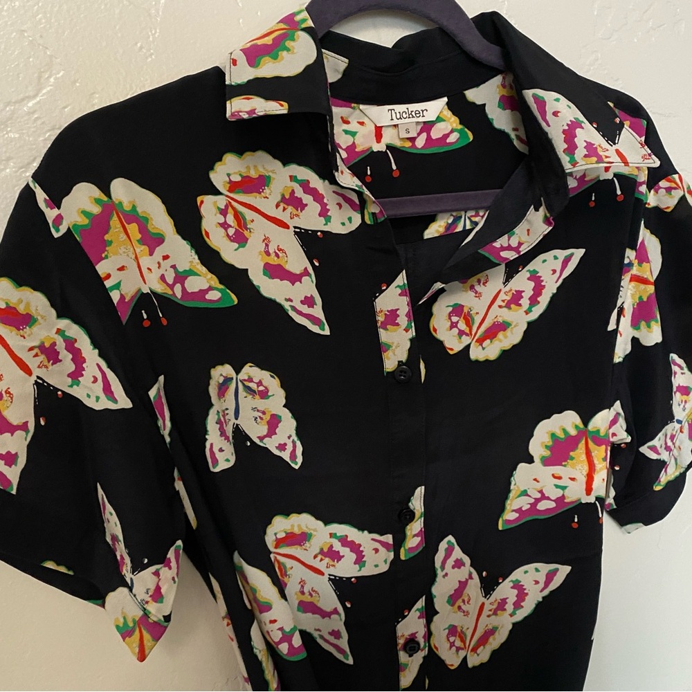 Tucker Navy Blue 100% Silk Butterfly Dress Size Small